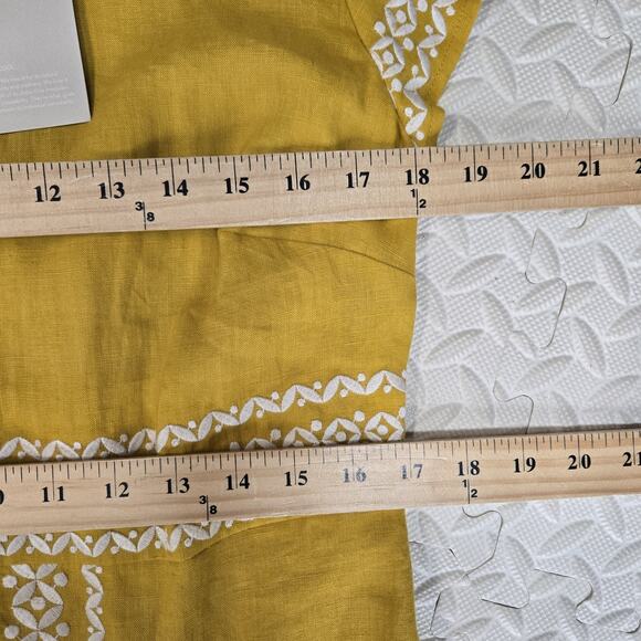 Boden Shift Dress Women 10 NEW 100% Linen Shift Mini Tuscan Yellow Embroidered - Picture 11 of 13